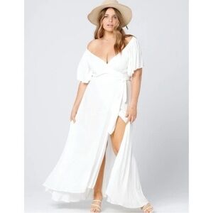 L*SPACE Panama Maxi Long Wrap Dress in White, Small